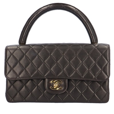 シャネル 親子バッグ ココマーク マトラッセ ハンドバッグ ラムスキン ブラック レディース CHANEL 中古 シャネル