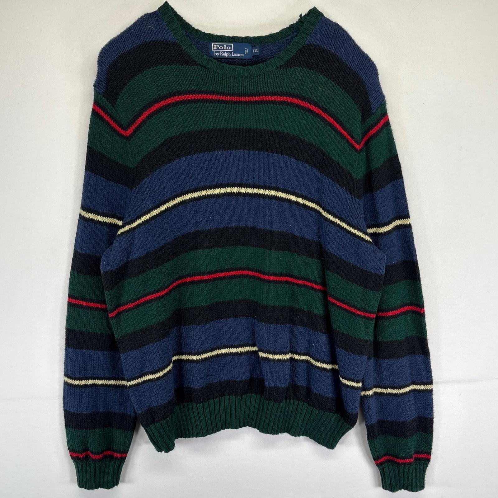 古着 ポロバイラルフローレン Polo by Ralph Lauren コットンニットセーター ボーダー クルーネック 2XL マルチカラー メンズ