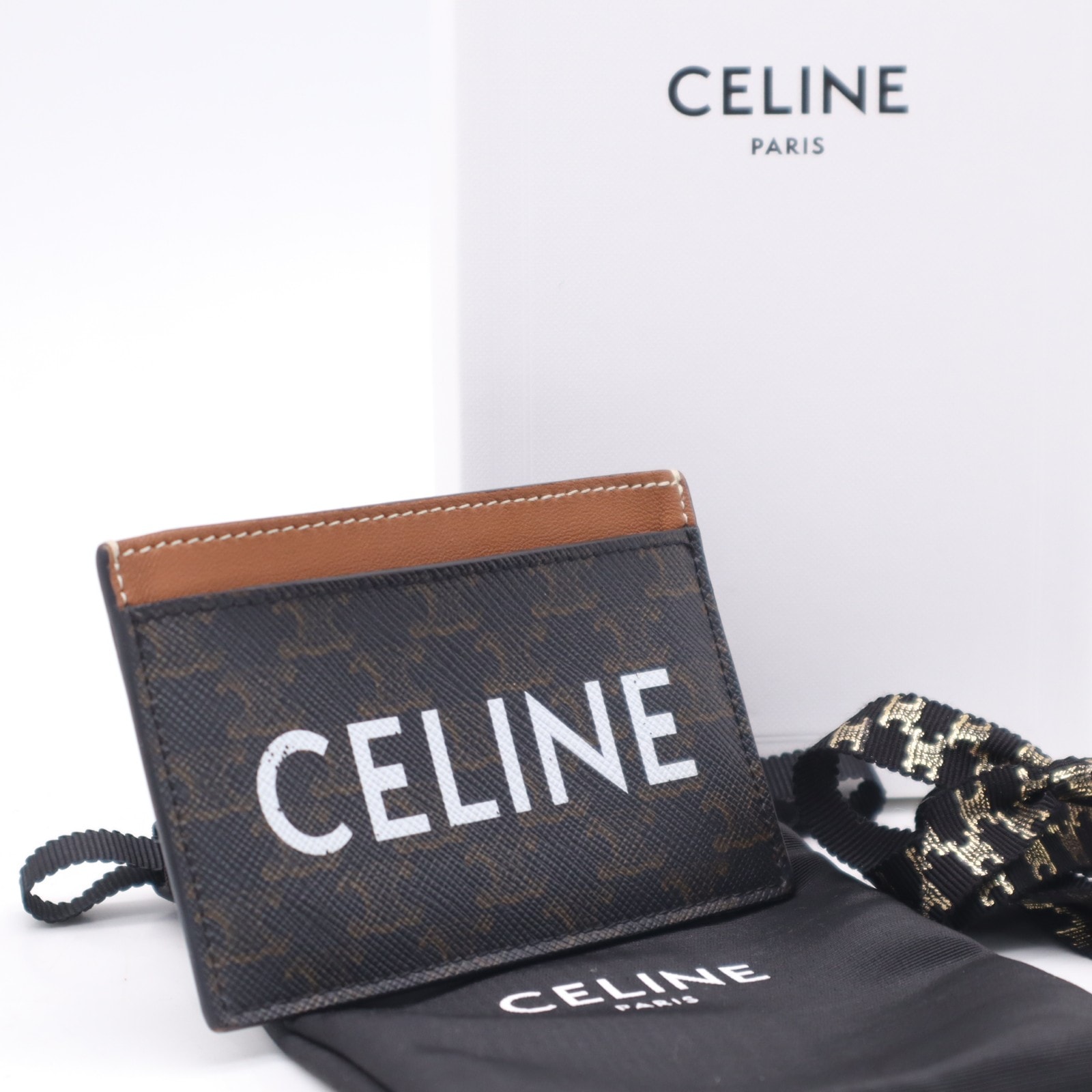 美品 CELINE セリーヌ トリオンフキャンバス ロゴ カードケース タン 10B702CLY カードケース ブラウン コーティングキャンバス レザー メンズ