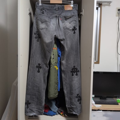 Chrome Hearts x LEVI'S U VNTG JEAN RED TAB Washed 501 Denim Pants with Cross Patch "Black"