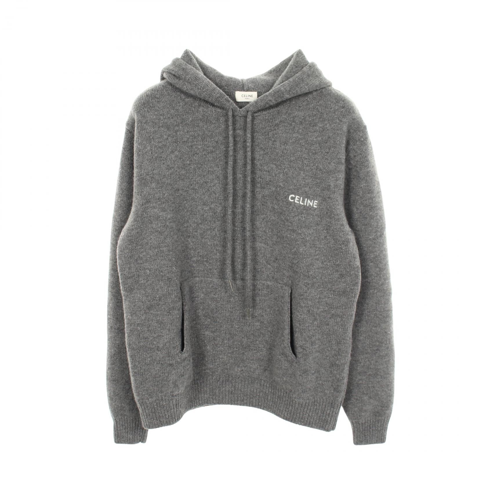 セリーヌ CELINE ロゴ刺繍 ニット パーカー 衣料品 トップス ウール カシミヤ レディース グレー系 2A84Q227O 【中古】