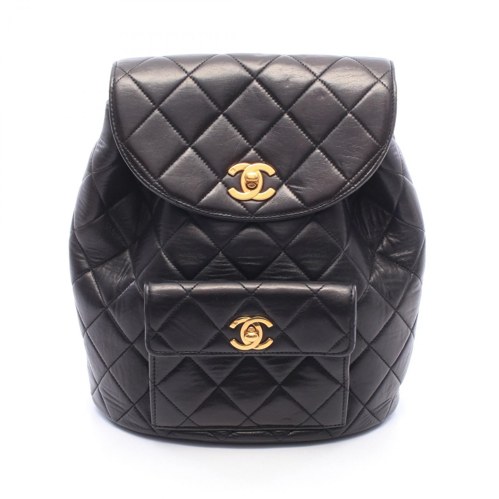 シャネル CHANEL マトラッセ ターンロック チェーン リュックサック バックパック バッグ ラムスキン(羊革) レディース ブラック系 【中古】