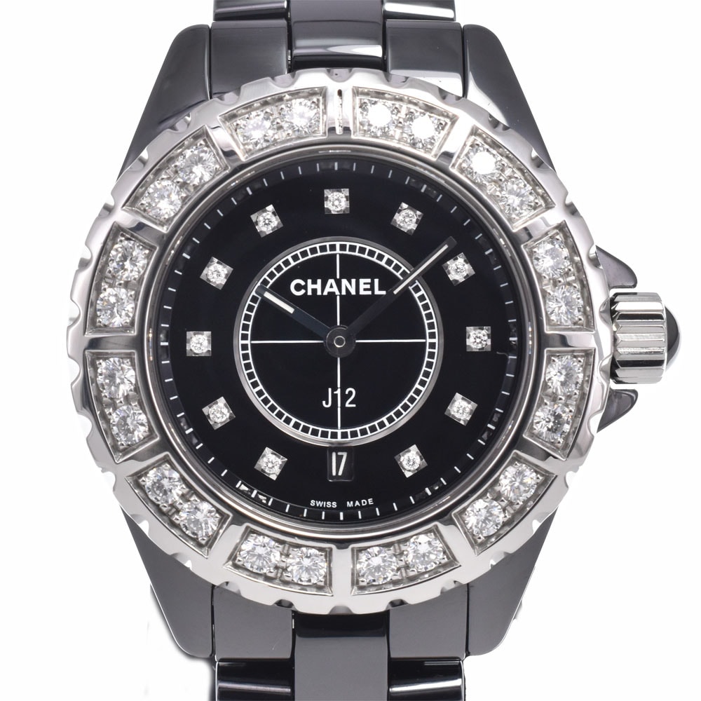 シャネル CHANEL H2427 J12 11Pダイヤモンド ブラック クォーツ レディース 美品 腕時計 J#150416