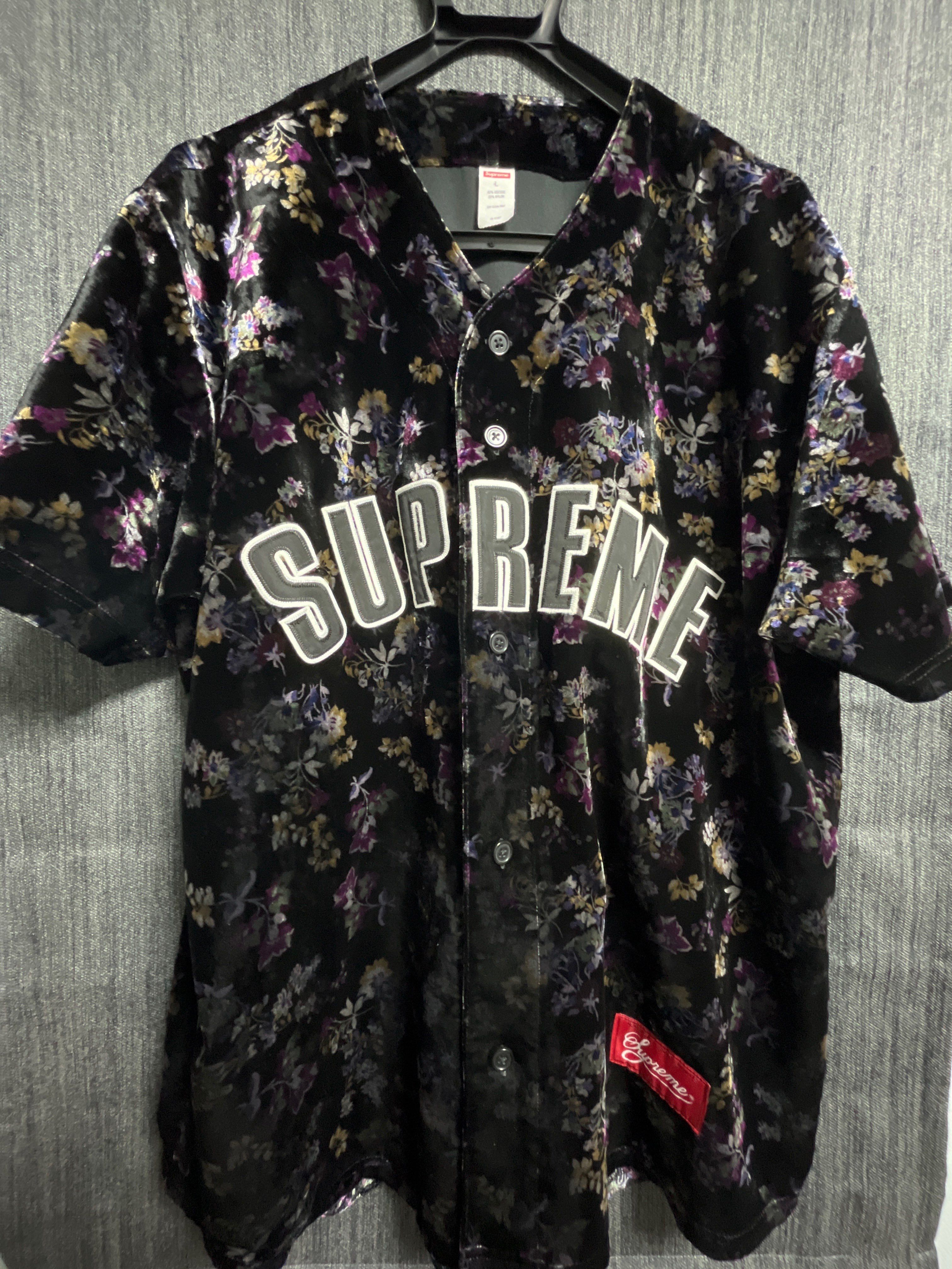 Supreme Floral Velour Baseball Jersey "Black"