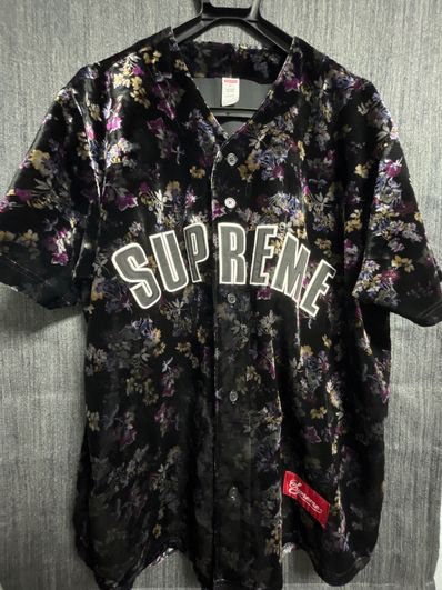Supreme Floral Velour Baseball Jersey "Black"