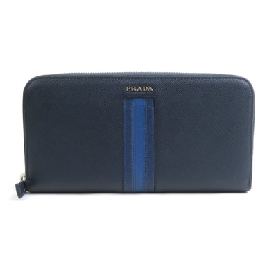 プラダ PRADA ラウンドファスナー長財布 レザー ネイビー メンズ【中古】 r11457a