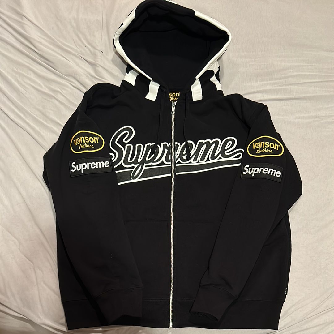 Supreme / Vanson Leathers® Spider Web Zip Up Hooded Sweatshirt "Black"