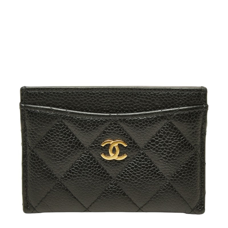 シャネル ココマーク マトラッセ クラシック カードケース ブラック ゴールド キャビアスキン レディース CHANEL 中古