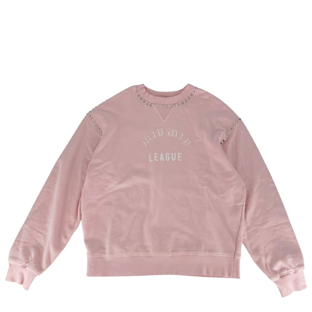 MIUMIU ミュウミュウ スウェット ロゴ スタッズ 長袖 トップス アパレル 服 裏起毛 S ピンク コットン    レディース 秋 冬【中古品】
