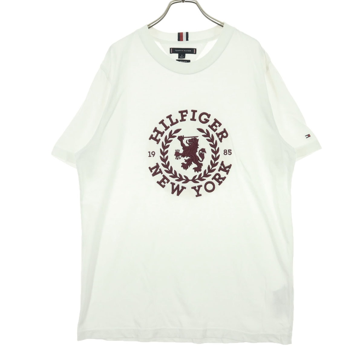 美品 TOMMY HILFIGER トミーヒルフィガー 刺繍 半袖 Tシャツ M アイボリー