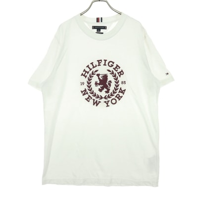 美品 TOMMY HILFIGER トミーヒルフィガー 刺繍 半袖 Tシャツ M アイボリー