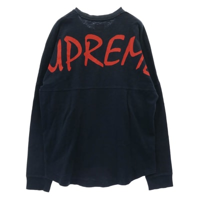 Supreme シュプリーム カットソー 14AW Arena Top Tee L/S アリーナトップ 長袖 カットソー バック FTP ロゴ ヘビーウェイト スラブコットン フェード ネイビー系 L【中古】