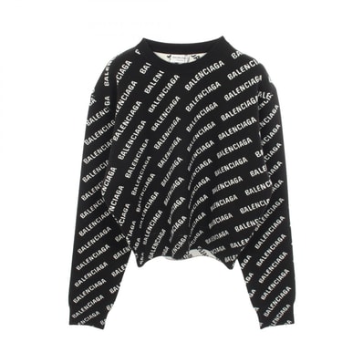 バレンシアガ BALENCIAGA ロゴ総柄 クルーネック ニット 衣料品 トップス コットン レディース ブラック系 / ホワイト系 694255 【中古】