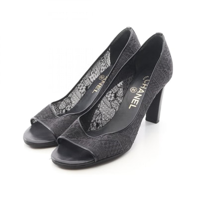 シャネル CHANEL ココマーク オープントゥ レース パンプス 靴 ファブリック / フェイクパール レディース ブラック系 【中古】