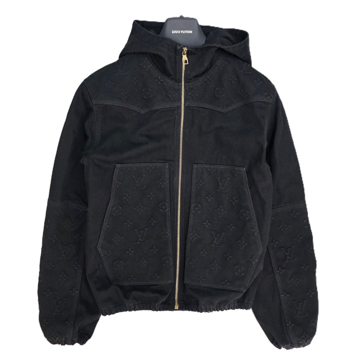 LOUIS VUITTON ルイ・ヴィトン 22AW ヴァージル・アブロー フーデット ジップパーカー ブルゾン ジャケット エンボスデニム デニムジャケット 1AA4OF 46 デニム ブラック  メンズ【中古】