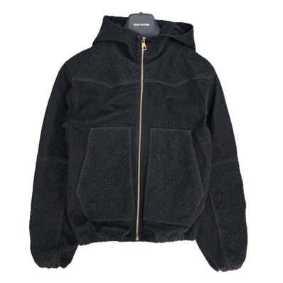 LOUIS VUITTON ルイ・ヴィトン 22AW ヴァージル・アブロー フーデット ジップパーカー ブルゾン ジャケット エンボスデニム デニムジャケット 1AA4OF 46 デニム ブラック メンズ【中古】