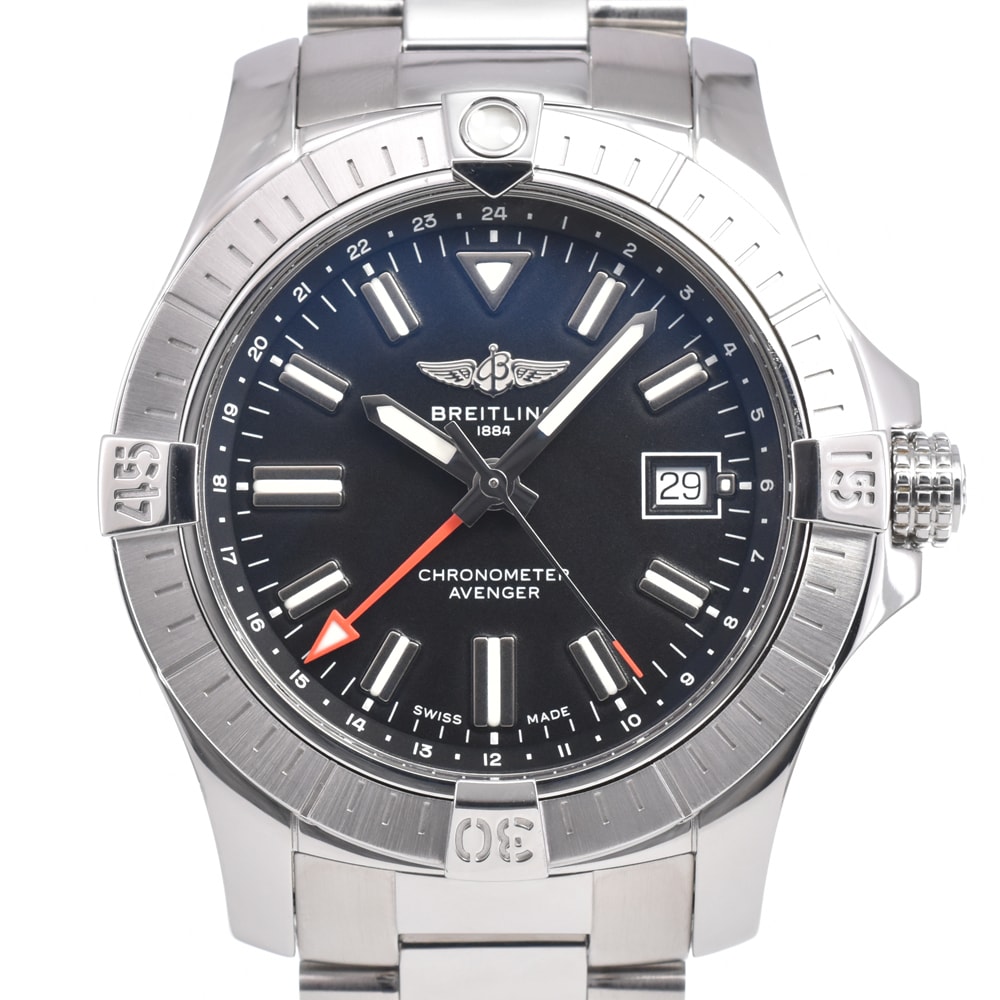 ブライトリング BREITLING A32397 アベンジャー GMT デイト ブラック 自動巻き メンズ 美品 箱・保証書付き 腕時計 K#150753