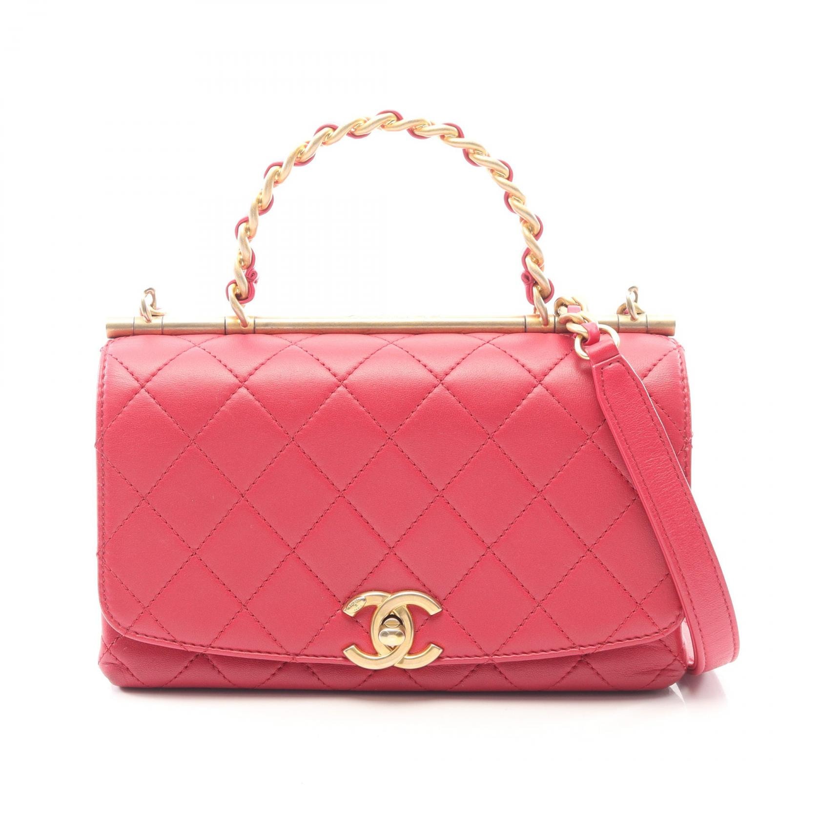 シャネル CHANEL マトラッセ トップハンドル 2WAY ショルダーバッグ バッグ ラムスキン(羊革) レディース ピンク系 【中古】