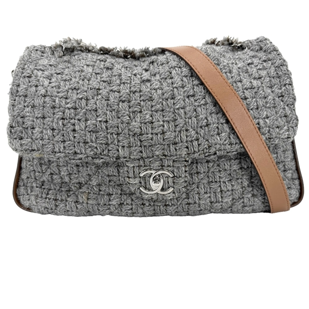CHANEL シャネル 2WAY ハンドバッグ マトラッセ ショルダーバッグ ココマーク 肩掛け 斜め掛け ウール レザー グレー シルバー金具 レディース 秋 冬【中古品】