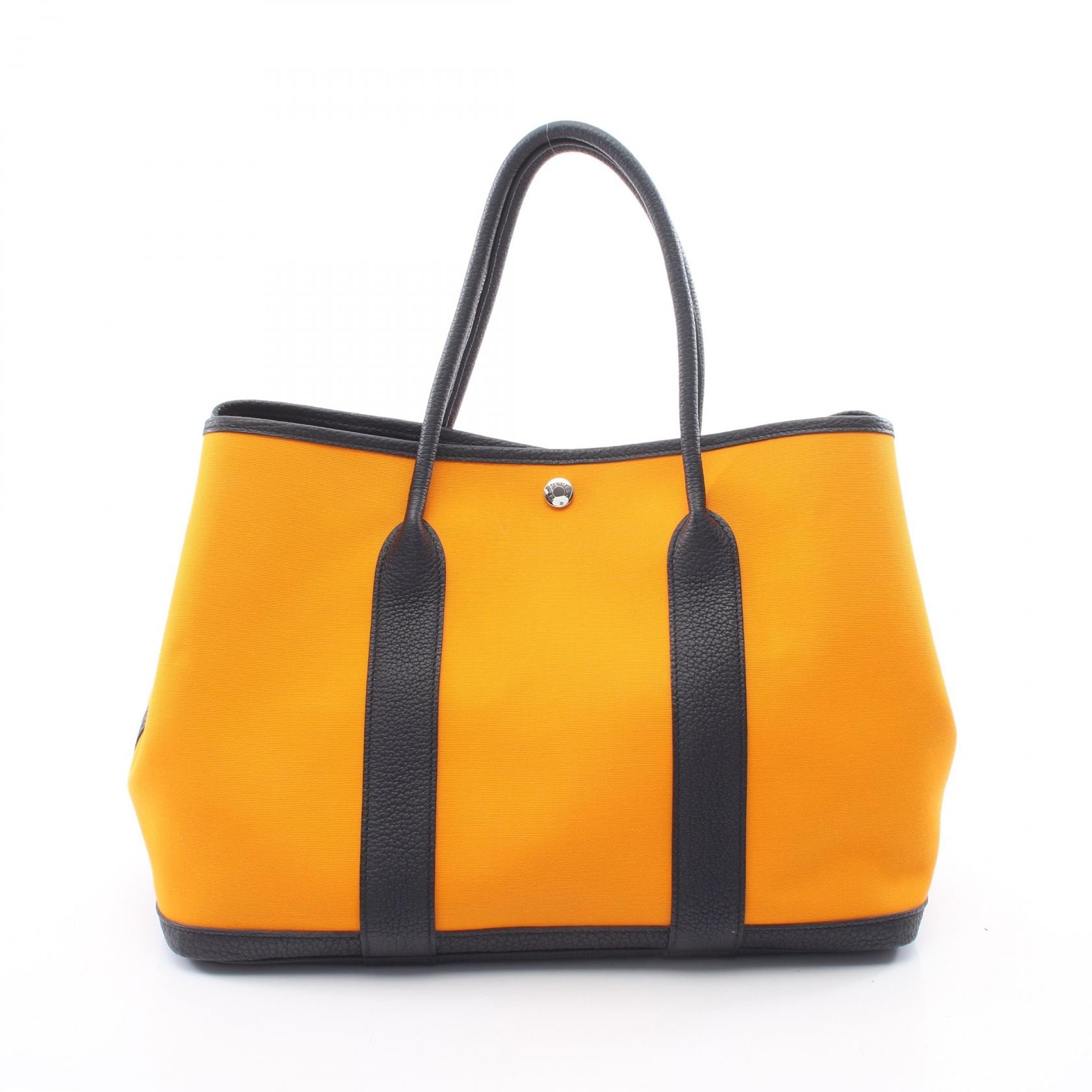 エルメス HERMES ガーデンパーティPM トートバッグ バッグ キャンバス レザー ネゴンダ / トワルオフィシエ ネゴンダ ジョーヌドール X刻印(2016年製造) レディース オレンジ系 / ネイビー系 / ブルーインディゴ