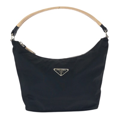 美品 PRADA プラダ テスート 三角ロゴプレート ブラック 黒 シルバー金具 ナイロン ハンドバッグ アクセサリーポーチ 601489 【中古】