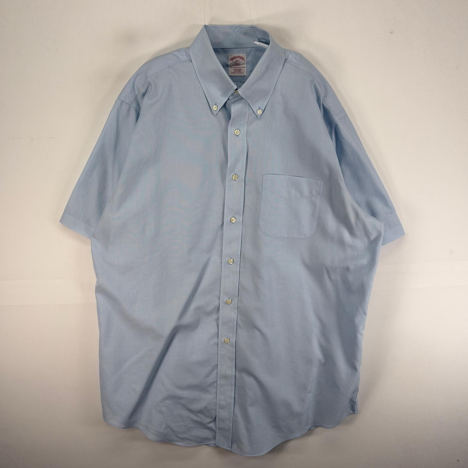古着 ブルックスブラザーズ Brooks Brothers 半袖シャツ ボタンダウン 胸ポケ L ブルー系 無地 メンズ