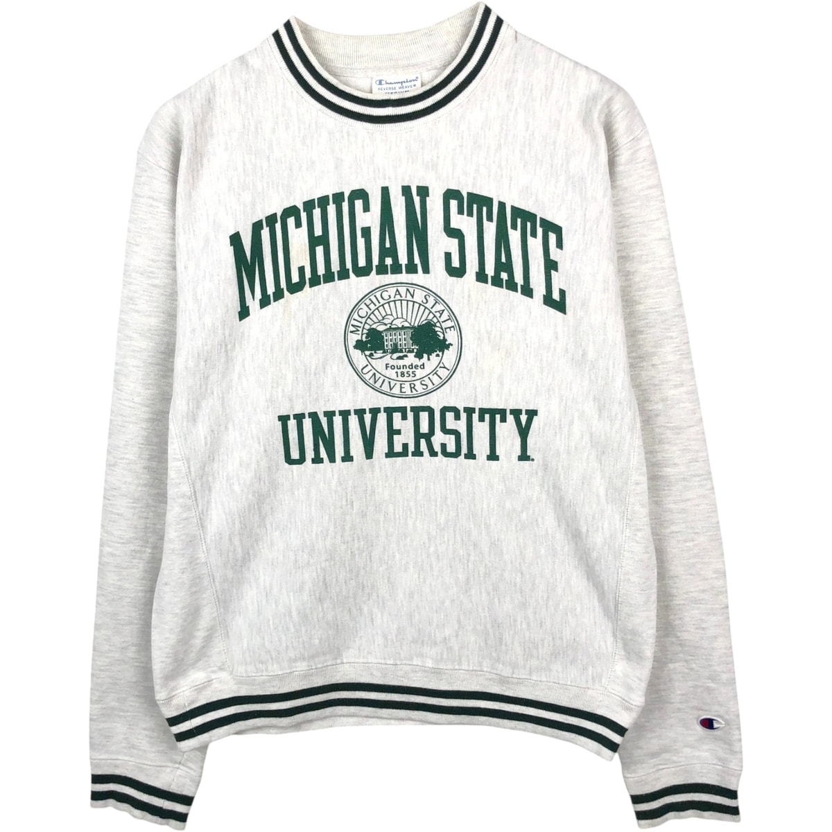 古着 チャンピオン Champion REVERSE WEAVE リバースウィーブ 3連プリント MICHIGAN STATE ミシガン州立大学 カレッジスウェットシャツ トレーナー メンズM相当/eaa671914