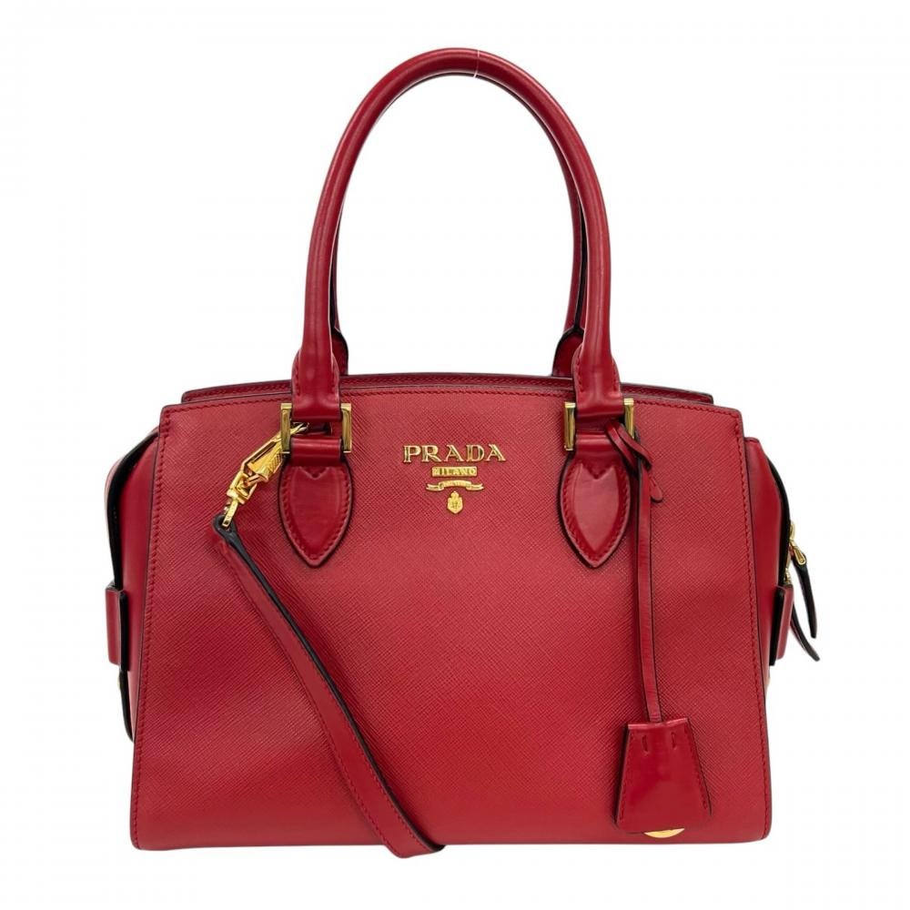 PRADA プラダ ハンドバッグ サフィアーノ ルクス 2WAY 斜め掛け 1BA164 レザー    レッド 赤 ゴールド金具 レディース 美品【中古品】