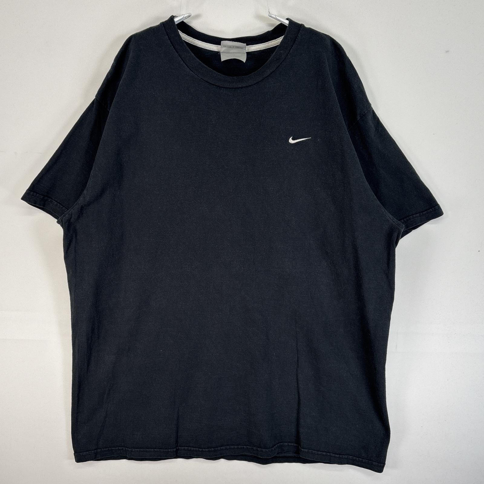 古着 00’s/00年代 ナイキ NIKE 半袖Tシャツ ロゴ 刺繍 大きいサイズ 肉厚 フェード スウッシュ XL  ブラック 無地 メンズ