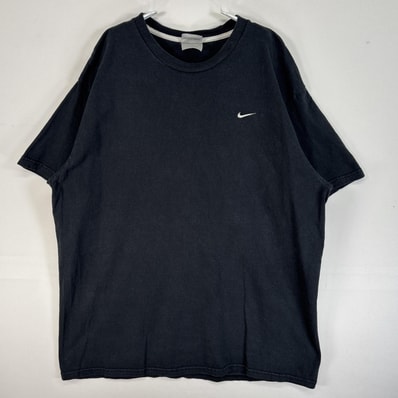 古着 00’s/00年代 ナイキ NIKE 半袖Tシャツ ロゴ 刺繍 大きいサイズ 肉厚 フェード スウッシュ XL ブラック 無地 メンズ
