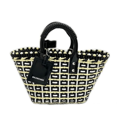 BALENCIAGA バレンシアガ ハンドバッグ ビストロバスケットXS 671341 ブラック×ホワイト×黄色