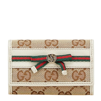 グッチ GGキャンバス シェリーライン リボン キーケース 6連 257007 ベージュ マルチカラー キャンバス レザー レディース GUCCI 【中古】