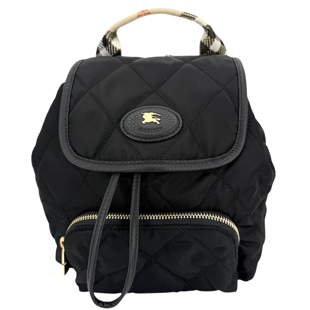 BURBERRY バーバリー リュック キルティング ミニ ホースシュー バックパック ノバチェック 8118748 ナイロン ブラック 黒 ベージュ ゴールド金具 レディース 美品【中古品】