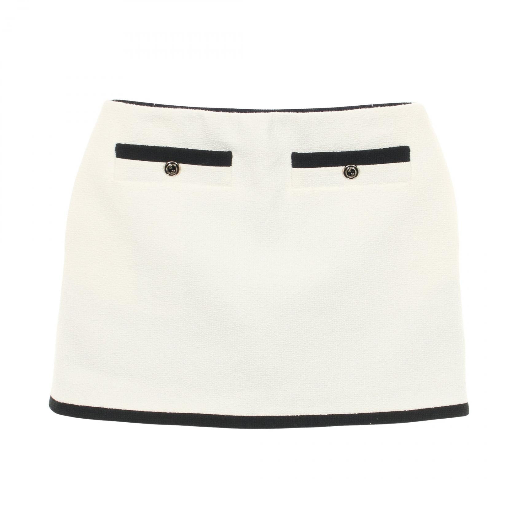 グッチ GUCCI インターロッキングGボタン スカート 衣料品 ボトムス コットン レディース ホワイト系 / ブラック系 【中古】