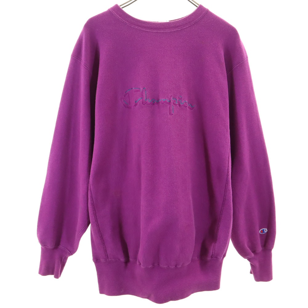 Champion チャンピオン 90s リバースウィーブ USA製 オールド 刺繍タグ 長袖 スウェット トレーナー XL パープル系 REVERSE WEAVE 裏起毛