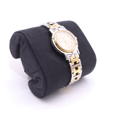 美品 HERMES エルメス SS GP クリッパー クォーツ アイボリー文字盤 CL3.240 腕時計 シルバー ゴールド ステンレススチール レディース