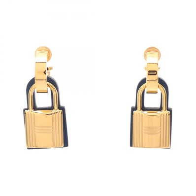 エルメス HERMES オーケリー D刻印 ピアス ジュエリー GP(ゴールドメッキ) レザー ゴールド レディース ネイビー系 / ゴールド系 【中古】