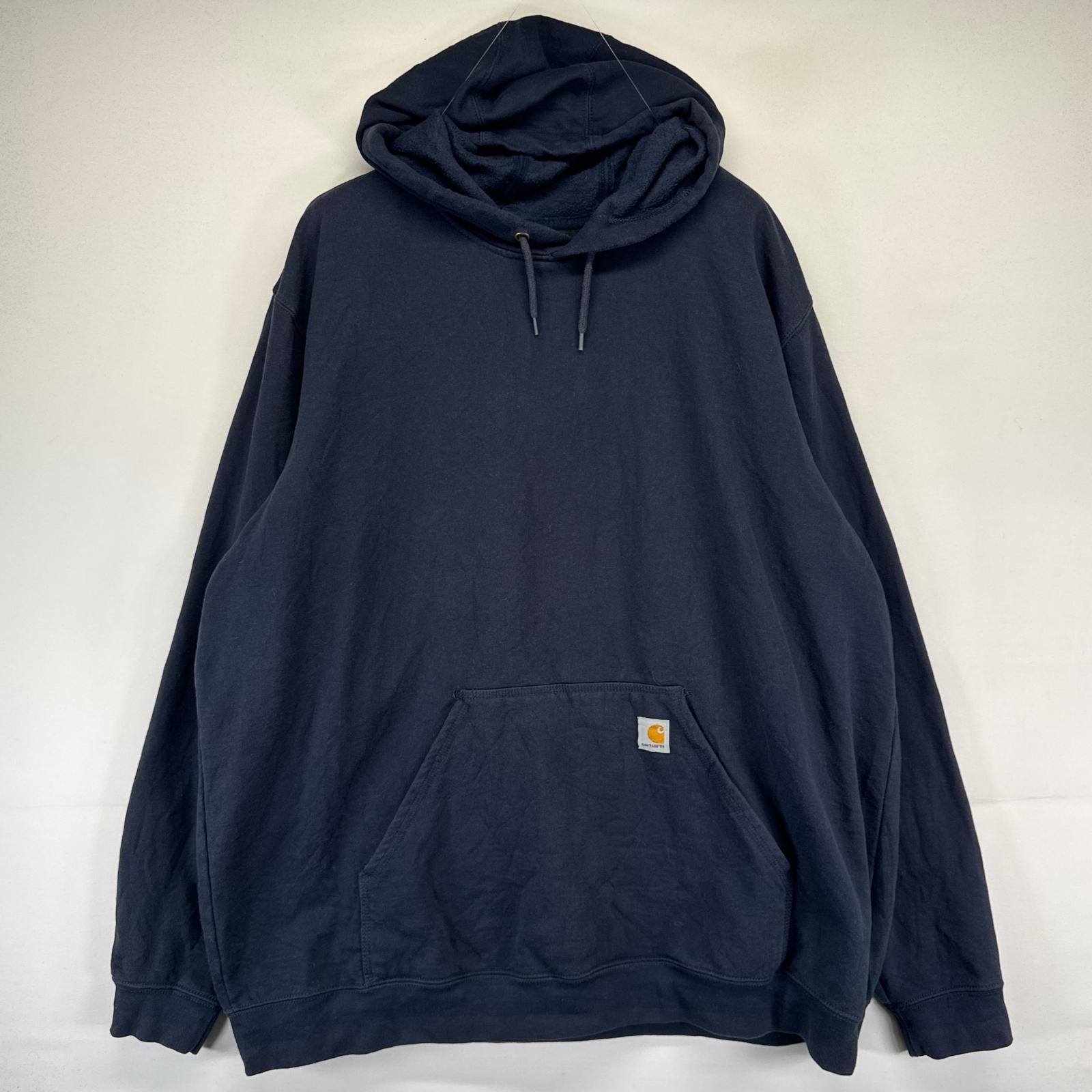 古着 カーハート Carhartt パーカー フーディー スウェット ワンポイントロゴ プルオーバー 2XL TALL  ネイビー系 メンズ
