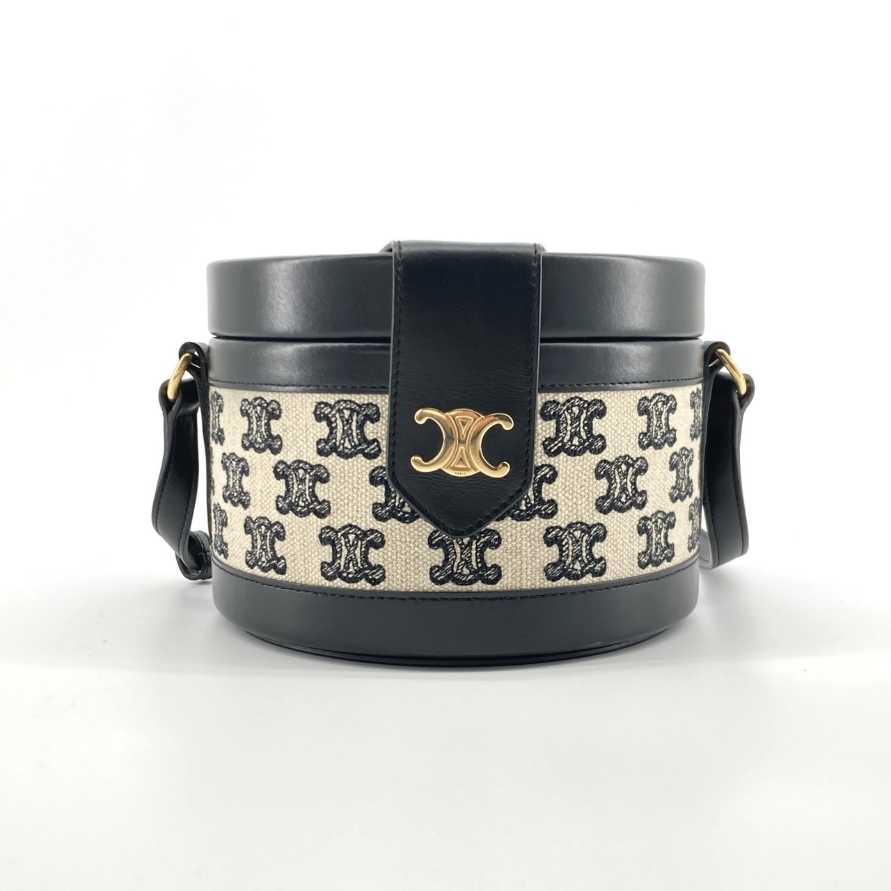 CELINE(セリーヌ) トリオンフ エンブロイダリー タンブール ミディアム キャンバス / カーフレザー ショルダーバッグ ブラック×アイボリー