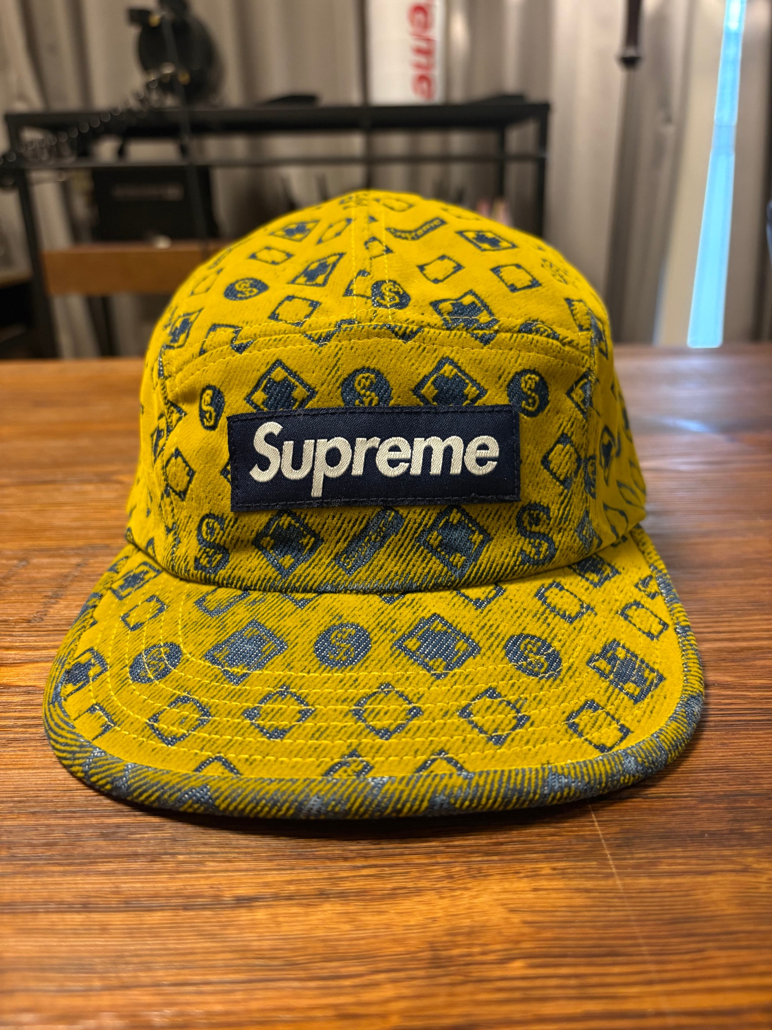 Supreme Flocked Denim Camp Cap "Mustard"