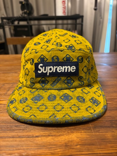 Supreme Flocked Denim Camp Cap "Mustard"