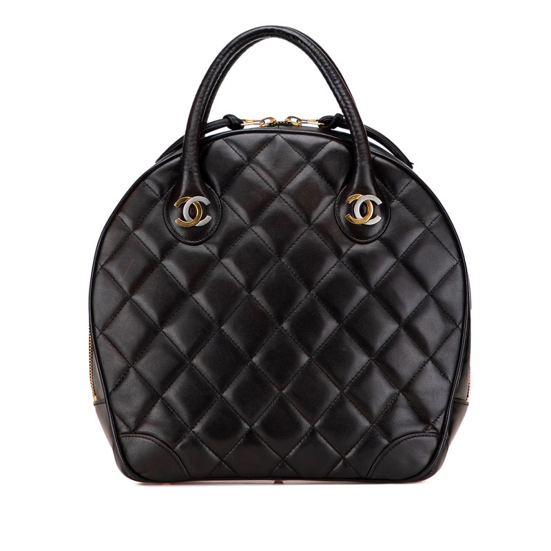 シャネル マトラッセ ココマーク ハンドバッグ ブラック ラムスキン レディース CHANEL 【中古】
