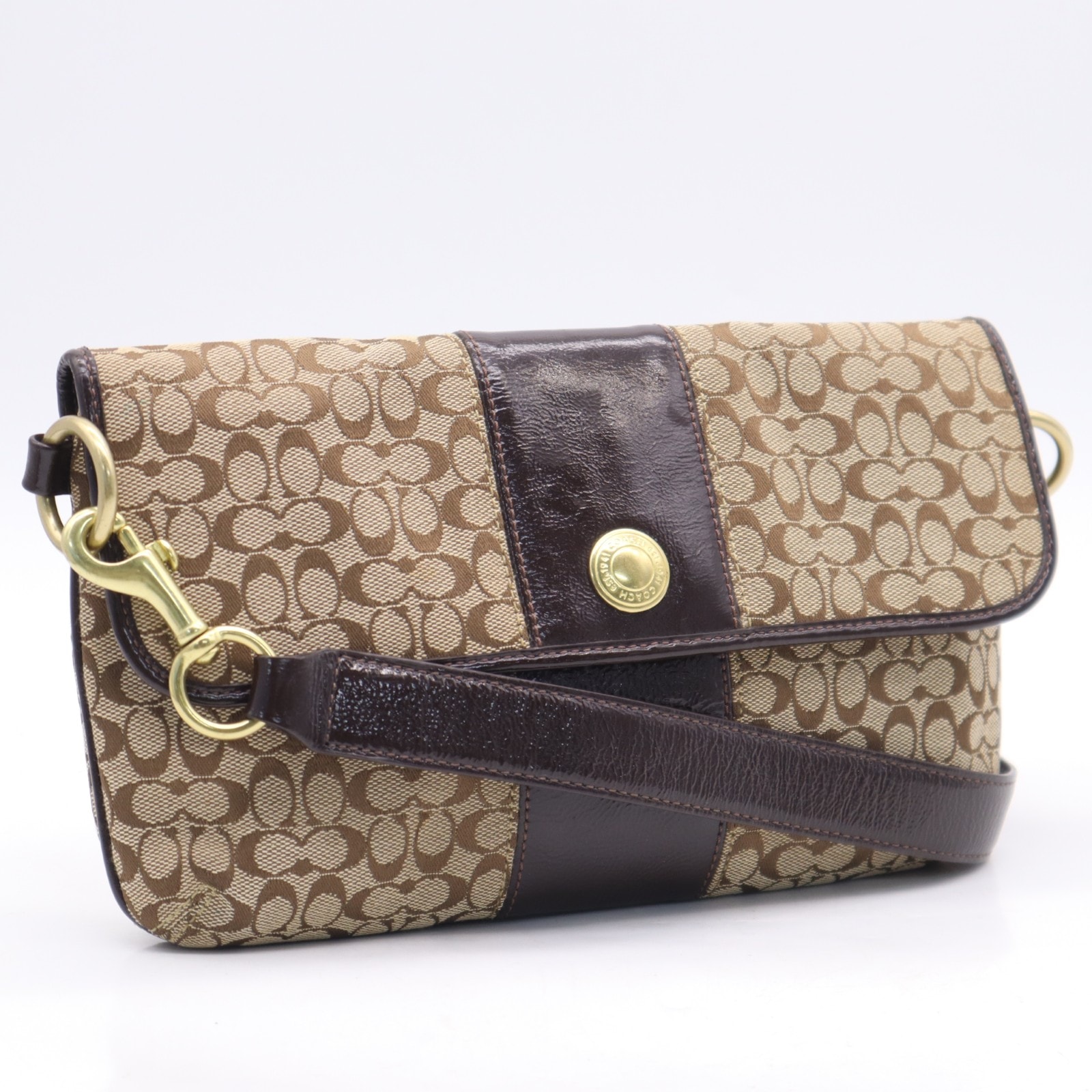 COACH コーチ レザー ミニシグネチャー ショルダーバッグ - ショルダーバッグ ブラウン ベージュ レザー レディース