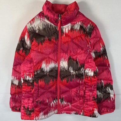 古着 ザ・ノースフェイス THE NORTH FACE ダウンジャケット ワンポイントロゴ 550fill フルジップ XL 18 ピンク系 総柄 キッズ