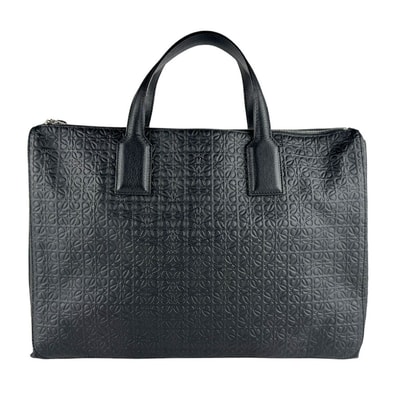ロエベ LOEWE ハンドバッグ ビジネスバッグ アナグラム レザー ブラック メンズ【中古】 z9541