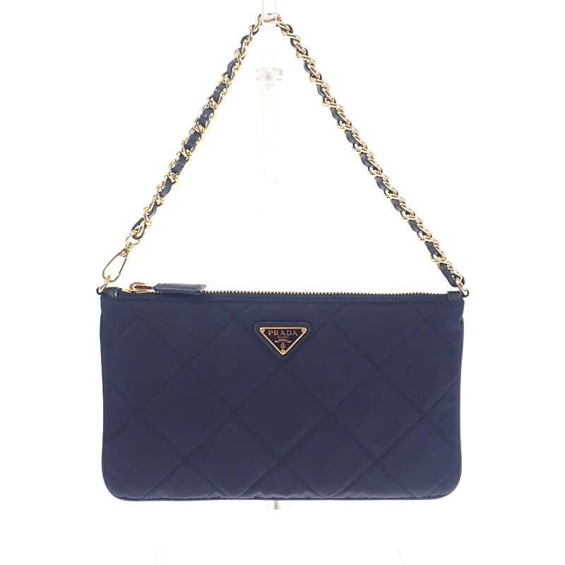 プラダ PRADA チェーン ショルダーバッグ 1NI054 ハンドバッグ テスートインプントゥ ナイロン ネイビー ゴールド金具 レディース【中古】【Aランク】