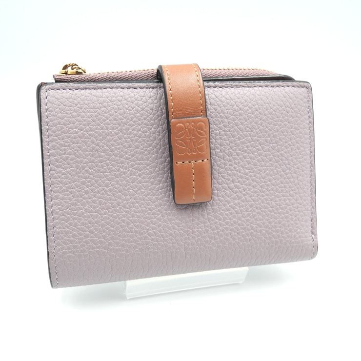 LOEWE(ロエベ)コンパクト ジップウォレット 二つ折り財布 ダーティモーヴ ソフトグレインカーフ レザー ゴールド金具 レディース C660Z41X01【中古】
