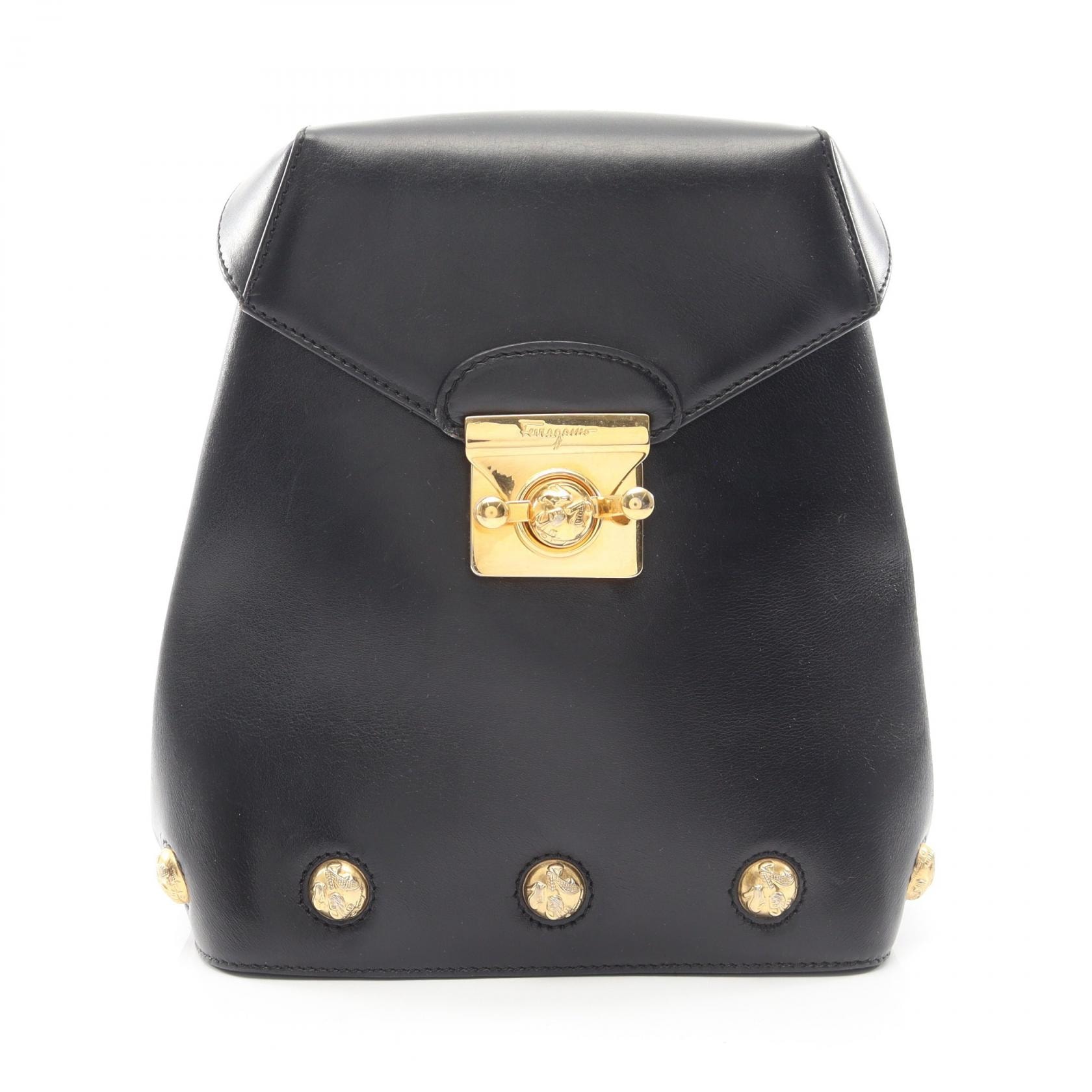 サルヴァトーレフェラガモ Salvatore Ferragamo ヒールモチーフ リュックサック バックパック バッグ レザー レディース ブラック系 21 5207 【中古】