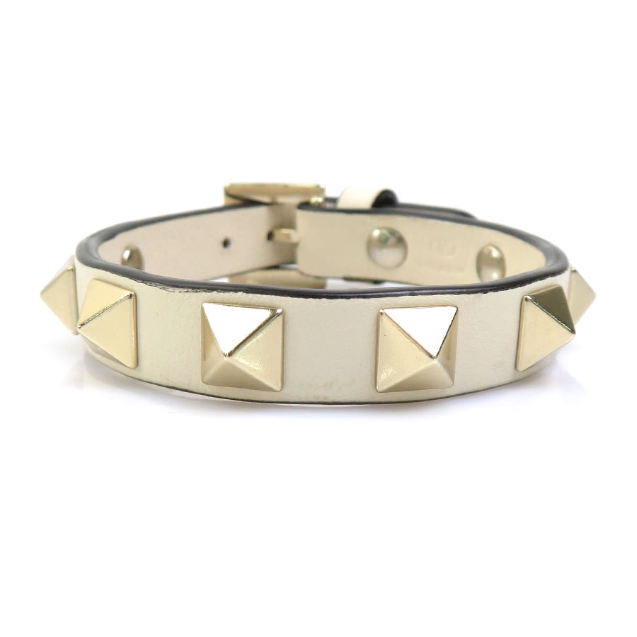 ヴァレンティノ ガラヴァーニ Valentino Garavani ブレスレット レザー/メタル アイボリー/ライトゴールド レディース【中古】 e62025c