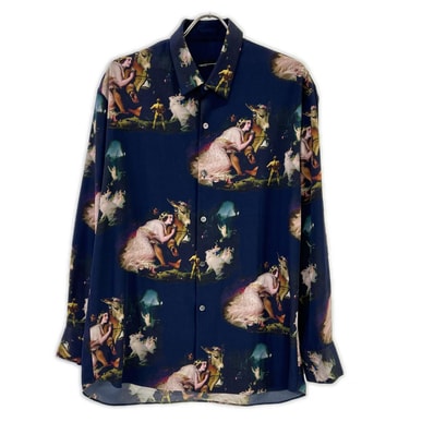 ラッドミュージシャン 22AW 2222-123 ネイビー 西洋絵画 DECHINE BIG SHIRT INKJET MID SUMMER プリントビッグシャツ 42
